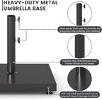 Sundale Outdoor Umbrella Base 42lbs with Stainless Steel Umbrella Tube, Heavy Duty Square Metal Built-in Cement Umbrella Stand, Black
