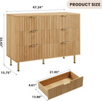 GarveeHome Natural 6 Drawer Dresser for Bedroom, Fluted 47.2 in Wide Modern Chest of Drawers with Deep Drawers, Long Large Double Dresser TV Stand for Living Room, Hallway, Kids Room