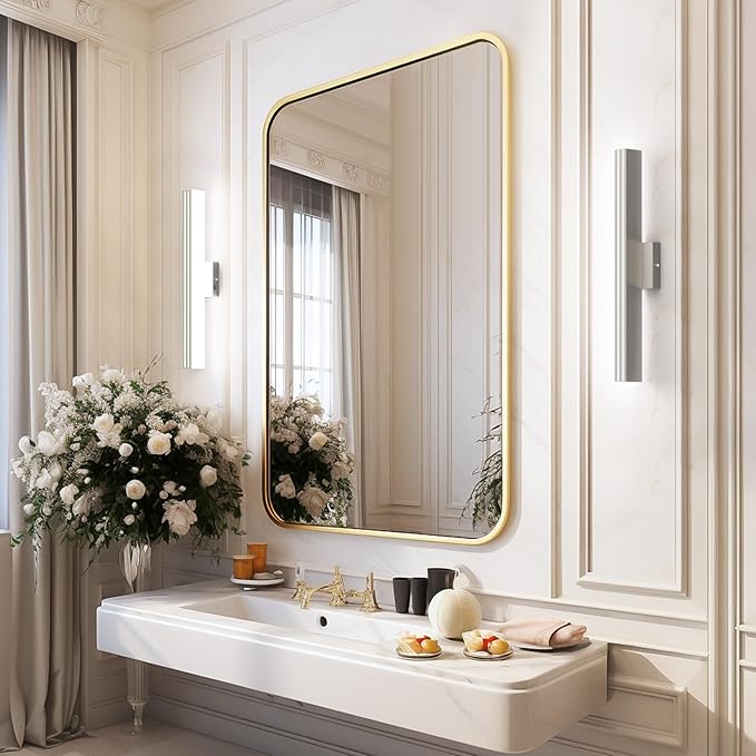 Ralbay 24inch Brushed Nickel Vanity Light with 5 Color Temperature (2700K-6000K) Dimmable Acrylic Metal 24W LED Modern Bathroom Vanity Light Bar