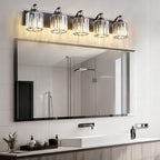 5-Light Black Bathroom Light Fixture Modern Vanity Lights Over Mirror Vintage Wall Sconce Lighting for Bathroom, Bedroom, Living Room, Hallway E26 Base with Crystal Bathroom Vanity Light