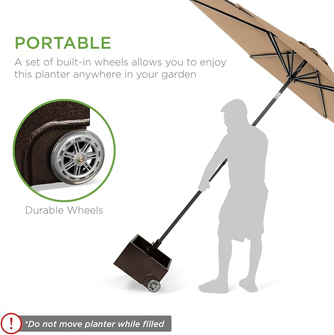 Best Choice Products 150lb Capacity Portable Steel Umbrella Base Stand for Outdoor, Patio, Garden, Market w/Fillable Planter, Drainage, 2 Adjustment Knobs, Handle, Wheels