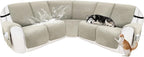 Recliner Sofa Covers 100% Waterproof Recliner Cover Washable Velvet L Shape Recliner Couch Covers for Sofa Pets Anti Slip Recliner Slipcovers with Pockets (5 Seat Sofa, Light Gray)