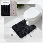 Yimobra Toilet Rugs U Shaped Washable, Extra Thick Soft Absorbent Chenille Contour Bathroom Rugs for Toilet 24x20 Inch, Quick Dry Non Slip Toilet Mat for Bath Floor, Black