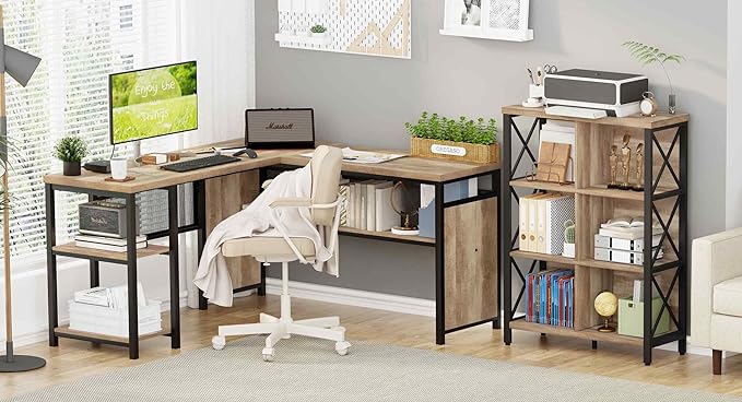 FATORRI Bookcase, 6 Cube Storage Organizer Shelf, Wood and Metal Cubby Book Shelf, Industrial 4 Tier Cube Bookshelf (Rustic Oak)