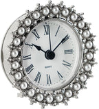 NIKKY HOME Small Table Clock with Faux Pearls Battery Operated for Living Room Decor Desk Shelf 3'', White