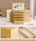 Valentine's Day Gifts Homde Synthetic Leather Huge Jewelry Box Mirrored Watch Organizer Necklace Ring Earring Storage Lockable Gift Case (Gold)