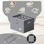 Shoe Organizer for Closet, Large Shoe Box Storage Containers with Clear Window, Space Saving Shoe Bin with Foldable Bottom Support Adjustable Dividers - Fits 16 Pairs (Grey, (19.7*15.7*13)x1)