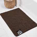 KANGAROO Bathroom Rugs, Chenille Soft Absorbent Bath Rug, Shaggy Shower Mat, Quick Dry Machine Wash Bathmat, Plush Carpet Mats for Tub, Bathtub and Room Home Decor Accessories, 24x17, Brown