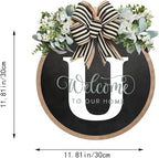 Circular Surname Front Door Welcome Sign - 26 Letter House Wreath, Front Porch Decorations, Year-Round Home Decor (U)