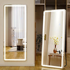 64"x21" LED Full Length Mirror – Standing Floor Mirror with Dimmable Lights 3 Color Modes – Adjustable Brightness, Wall-Mount or Lean for Barber, Fitness Center, Dressing Room, Vanity