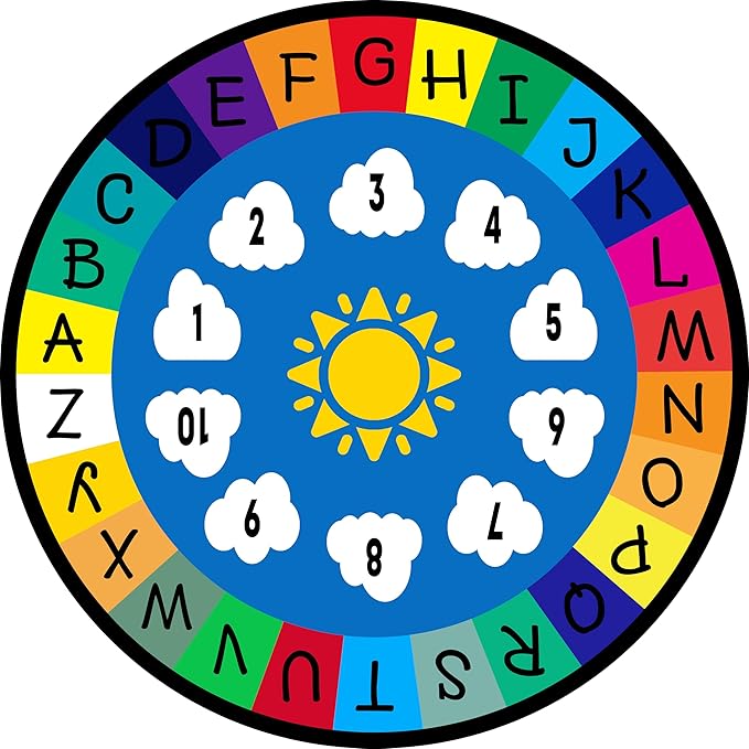 Genki - Kids Rugs for Playroom - ABC Learning Area Rug for Play Room, Classroom, Kindergarten, and Preschool - Kid Alphabet Educational Carpet for Childrens and Toddler Mat - Non Slip | 3'11"x3'11"