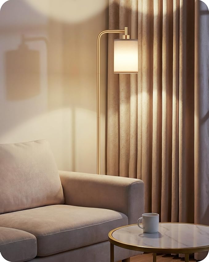 Dimmable Floor Lamp for Living Room with Remote and Foot Switch, Modern Standing, Corner Lamp,10W Bulb 3 Color Temperatures, for Bedroom, Office, Corner, ETL Listed, Gold and White DCW19LD05