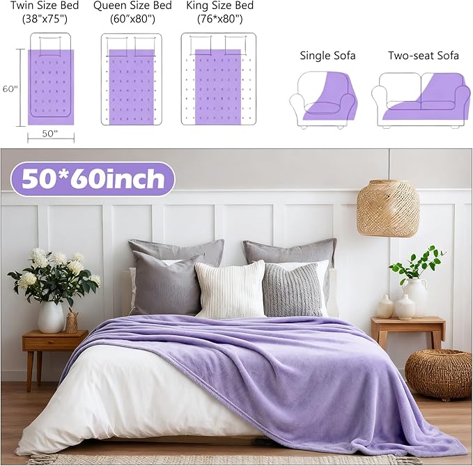 Tinideya 6 Pcs Flannel Fleece Throw Blanket Bulk 50 x 60 Inch Soft Fleece Blanket Warm Throw Blankets Coral Blankets for Couch Sofa Home Wedding Gifts Season (Lilac Color)
