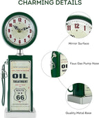 Lily's Home Old Fashioned Route 66 Gas Pump Mantle Clock, Silent-Non-Ticking with Quartz Movement, Makes an Ideal Gift for Antique Sign Collectors, Green (13 1/2" x 4 3/4")