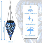 Solar Hanging Lantern Outdoor Lights, Tear-Shaped 15 LEDs Cool White Hanging Lights with S Hooks Decor in Garden, Yard, Pathway, Front Door and Landscape