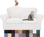 YEMYHOM Latest Checkered 3 Pieces Couch Covers for 2 Cushion Couch High Stretch Thickened Love Seat Sofa Cover for Dogs Pets Anti Slip Elastic Loveseat Slipcover Protector (White), 55"-69"(2 CUSHIONS)