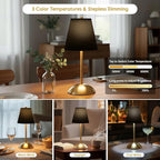 2-Pack Rechargeable Cordless Table Lamps, 3CCT & Stepless Dimming, LED Wireless Lamp with Touch Control for Bedside Nightstand, Dining Table, Outdoor Patio Use, 4.5" W x 11.5" H (Black)