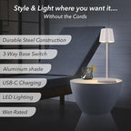Generation Lighting Mena Accent Rechargeable Table Lamp – 14.5” Pale Pink Steel Lamp with 3-Way Base Switch, 2.4W Up/Down LED at 2700K, 260 Lumens, USB-C, Wet Rated (8000701-137)