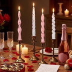 Nuanchu 4 Pcs 7.87 Inch Twisted Taper Candles Wax Unscented Smokeless Spiral Swirl Candlesticks for Wedding Holiday Dinner Party Home Decorations (Pink White,Heart)