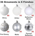 White & Silver 1.6" Small Christmas Balls Christmas Tree Decoration Ornaments Shatterproof Hanging Balls for Birthday Halloween Holiday Wedding Decorations Set of 36pcs