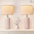 20.5" Modern Ceramic Table Lamps for Bedroom Set of 2, Bedside Lamps for Night Stands with Beige Lampshade, Farmhouse Table Lamp for Living Room Office Dorm, Pink