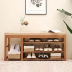 Shoe Rack Bench with Cushion 39.4“, Shoe Rack for Front Door Entrance, Shoe Bench with Storage for Entryway Hallway Bedroom Living Room
