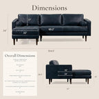 Poly & BARK Napa 104.5" Left-Facing Sectional Sofa – Midnight Blue Full-Grain Pure-Aniline Italian Leather, Feather-Down Cushions, Kiln-Dried Solid Wood Frame, Walnut Legs
