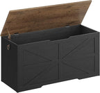 Storage Chest, 39.4" Wooden Storage Trunk, Modern Storage Bench with Safety Hinge, Toy Box, Farmhouse Style, for Bedroom, Living Room, Walnut and Black MCW10BL
