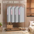 2 Set 40in Short Cotton Garment Bags, 6in Wide Gusset Hanging Storage Clothes with 8 Cedar Blocks, Transparent Mesh Window, Breathable Closet Bags for Fur Coat Suit Sweater Dress, Gray