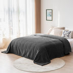 DISSA Fleece Blanket Twin Size – 60x80, Dark Grey – Soft, Plush, Fluffy, Fuzzy, Warm, Cozy – Perfect Throw for Couch, Bed, Sofa - with Pompom Fringe - Flannel Blanket Throw Blanket