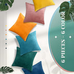 Pack of 6 Decorative Velvet Throw Pillow Covers Solid Square Soft Pillowcase Set Cushion Cases for Sofa Couch Bed Car Christmas Fall Home Decor 18 x 18 inch(Mixed Color)