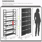4NM Extra Wide 6 Tiers No Assembly Book Shelves, 61.8" H Folding Bookshelf Bookcase Open Industrial Foldable Shelves for Bedroom, Living Room, Home Office - All Black