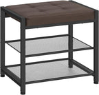 HOOBRO Small Shoe Bench, 3-Tier Shoe Rack, Shoe Storage Bench with PU Seat Cushion, Entryway Shoe Rack Bench with Metal Mesh Shelves, Freestanding Shoe Organizer for Hallway, Brown CB33HX01