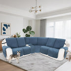 Recliner Sofa Covers 100% Waterproof Velvet L Shape Recliner Couch Covers for Dogs Pets Washable Anti Slip Recliner Slipcovers with Pockets (5 Seat Sofa with 1 Console, Dark Blue)
