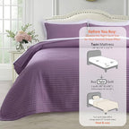 KASENTEX Twin Quilt Set 68"x86" – Soft Washed 3-Layer Lightweight Bedspread, Minimalist Nordic Design, All-Season Spring & Summer Quilt Set (1 Quilt + 2 Pillow Shams),Grape Jam Purple