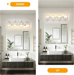 4-Light Modern Bathroom Light Fixture Chrome Vanity Lights Over Mirror Wall Sconce Lighting with K9 Crystal Shades Bathroom Wall Lamp E26 Base for Bedroom, Living Room, Hallway, Cabinet