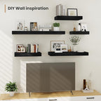 Heimlove 12 Inch Deep Floating Shelves, 16 x 12 inches Long Wall Shelf, Large Extra Display Shelf & Storage Shelf, Rustic Wood Wall Shelves for Fireplace Mantel, Black - 2Pack