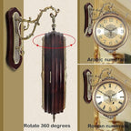 Large Wall Clock Double Sided, European Style Double Sided Alloy Wall Clock 360° Rotating Metal Wall Watch Non Ticking Silent Clock for Indoor Outdoor Office Living Room Porch Clock Wall Decor