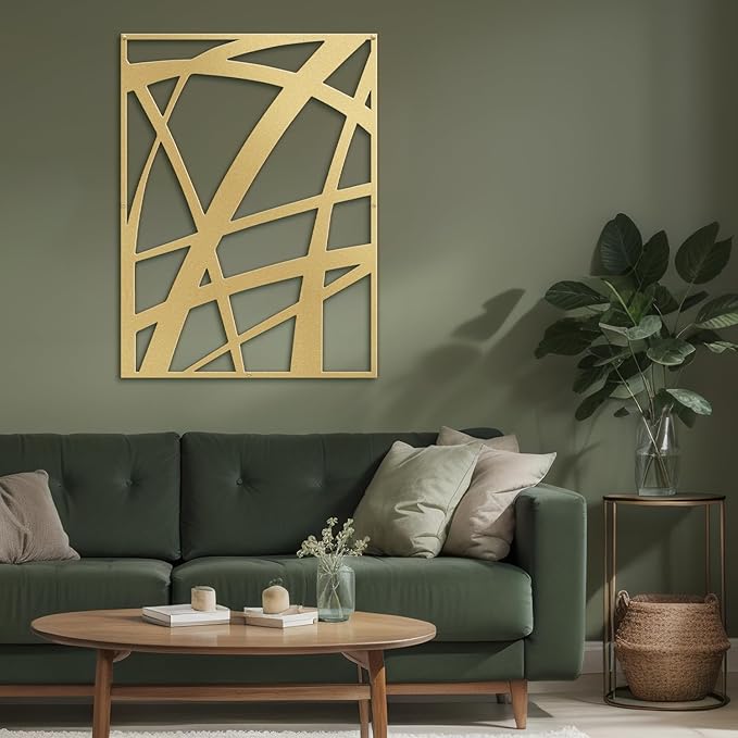 SIGNLEADER Metal Wall Art Decor Gold Line Abstract Geometric Minimalist Modern Abstract Wall Sculpture Hangings Home Decoration for Living Room, Bedroom, Bathroom, Kitchen, Outdoor - 18" Gold