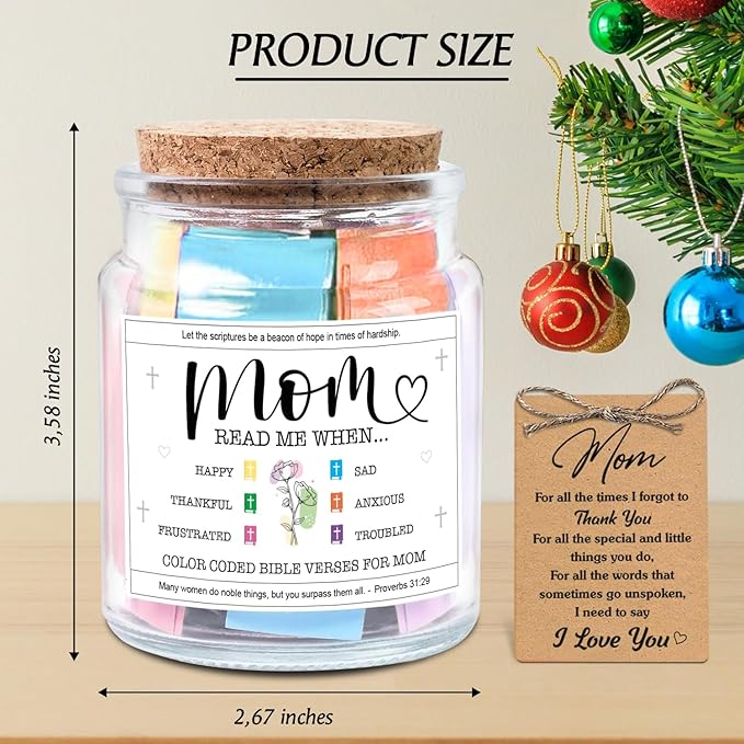 NewEleven Valentines Day Gifts For Mom, Mom Gifts From Daughters Son on Mother Birthday, Bible Jar, Christian Gift for Wife, Thank You Gift Decorative Inspirational Scripture Jar with 92 Bible Verses