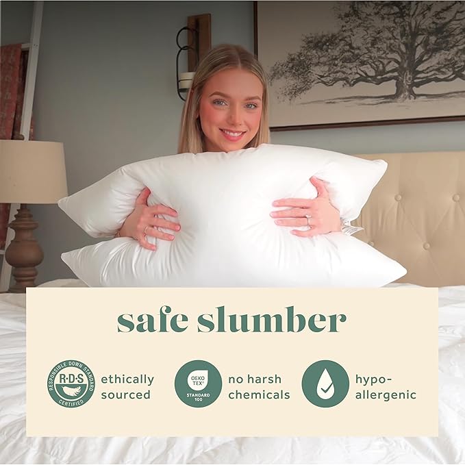 ComfyDown 50/50 Down Feather Blend ComfyDream Bed Pillow for Sleeping, Egyptian Cotton Cover, Made in USA, Queen Size (Queen)