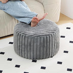 Tiita Round Stuffed Pouf Ottoman, Stripe Faux Fur Poufs with Foam Chunk Filling, Furry and Fluffy Pouf 21×21×12 inch Foot Stool Storage Ottoman,Puff Office Foot Rest for Couch Living Room, Grey