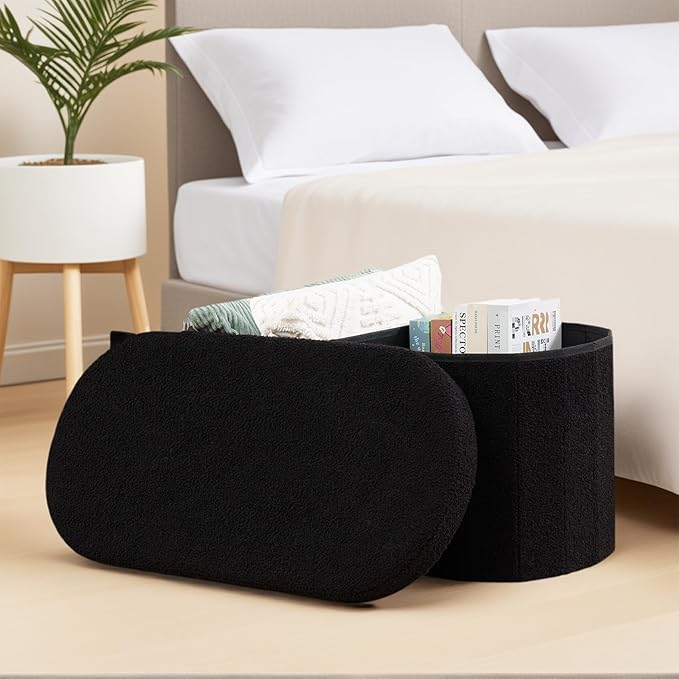 30 Inches Ottoman with Storage,Bedroom Bench with Storage, Ottoman Foot Rest for Living Room,30" L x 15" W x 15" H-Black