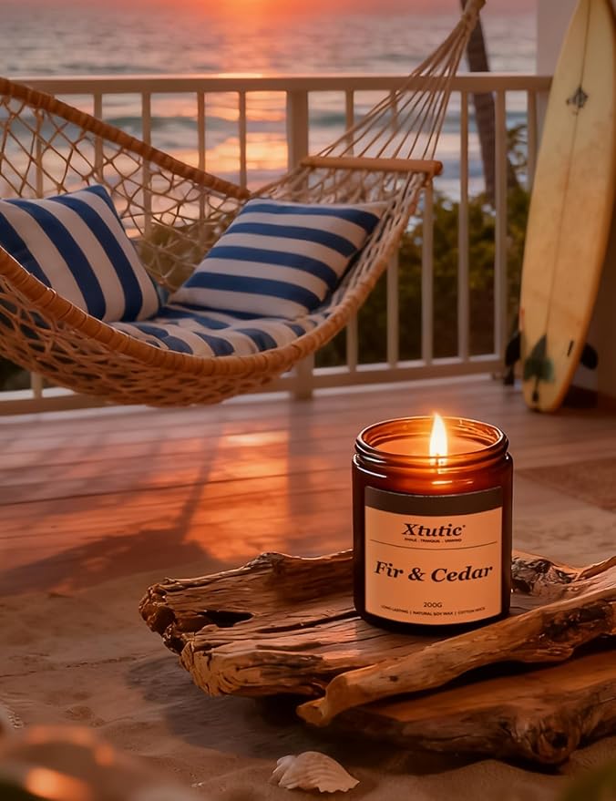 Soy Candle Gifts for Women & Men - 7oz Brown Scented Candle,50-Hour Burn Time,Aromatherapy Jar for Home Decor,Relaxing Ambiance in Bedroom & Office(Fir Cedar)