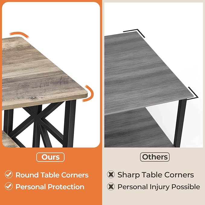 GreenForest Coffee Table for Living Room with Round Corners Farmhouse Style Center Table with Storage Shelf 39 Inch Space Saving Easy Assembly Gray Wash | for Living Room, Farmhouse Style, Space Saving, Easy Assembly