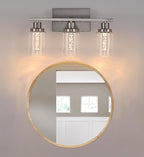 MELUCEE 3 Light LED Bathroom Light Fixtures 3000K-6000K Dimmable Vanity Lights Bathroom Lights Over Mirror Brushed Nickel Wall Light Fixture with Crystal Bubble Clear Glass Shade, Built-in LED Chips