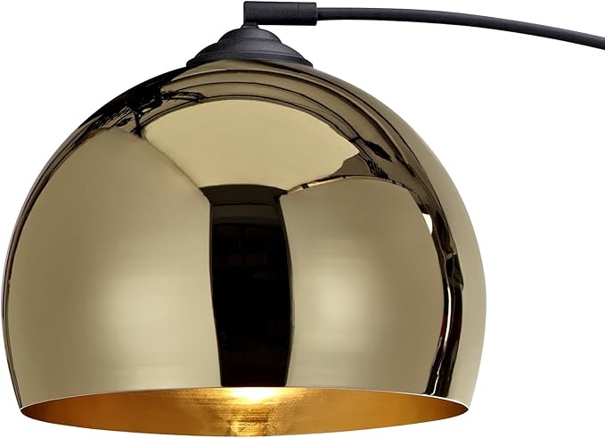 Teamson Home Arquer 66.93" Arc Floor Lamp for Living Rooms, Home Offices, Dining Rooms, Bedrooms with Faux Black Marble Base and Gold Bell Shade