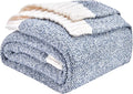 CozeCube Super Soft Fullfy Microfiber Reversible Knitted Blankets, Warm Cozy Fuzzy Plush Throw, Dusty Blue and White Melange Throw Blanket for Couch Bed Sofa, 60" x 80"