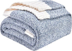 CozeCube Super Soft Fullfy Microfiber Reversible Knitted Blankets, Warm Cozy Fuzzy Plush Throw, Dusty Blue and White Melange Throw Blanket for Couch Bed Sofa, 60" x 80"