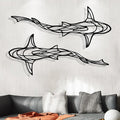 GDSPD Large 3D Metal Shark Wall Decor, Shark Line Wall Art, Metal Wall Art Decor, Metal Shark Sculpture, Ocean Fish Wall Hanging Shark Metal Wall Decor Art Wall Decorations for Living Room Bedroom (2 Pcs (Black))